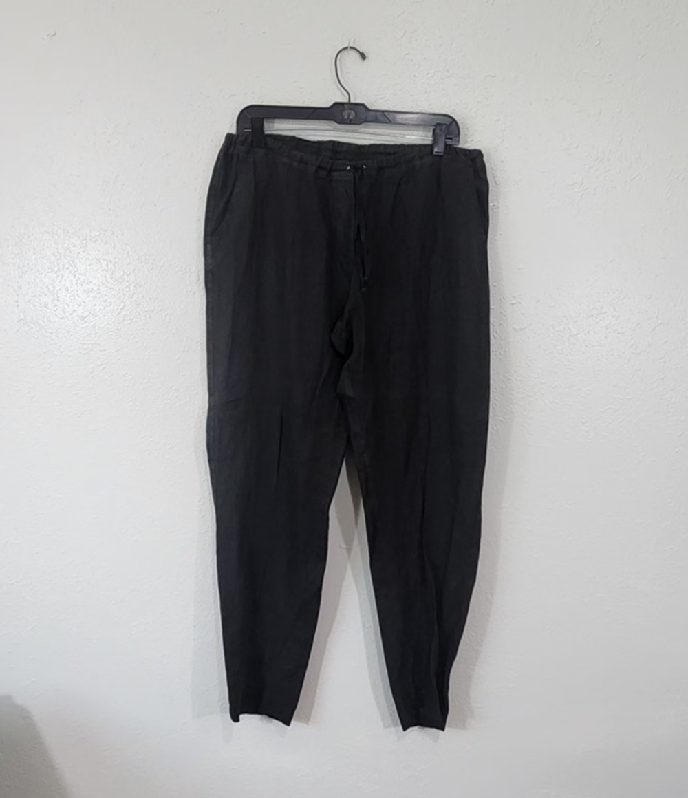 CP Shades Womens 100% Linen Pants Large Black Tapered Leg Lagenlook Boho